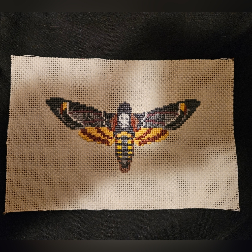 HANDMADE Cross Stitch Death's Head Moth Faux Taxidermy Spooky Insect - Picture 4 of 5
